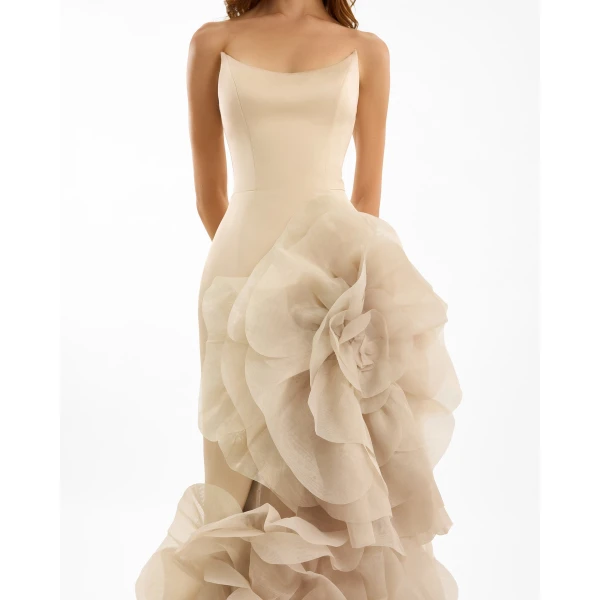 Gemy Maalouf Fitted Scoop-Neck Dress with Sculpted Flowers, view 4