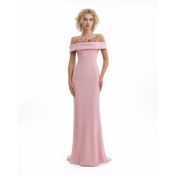 Gemy Maalouf Floral Beaded Off-Shoulder Dress, view 2