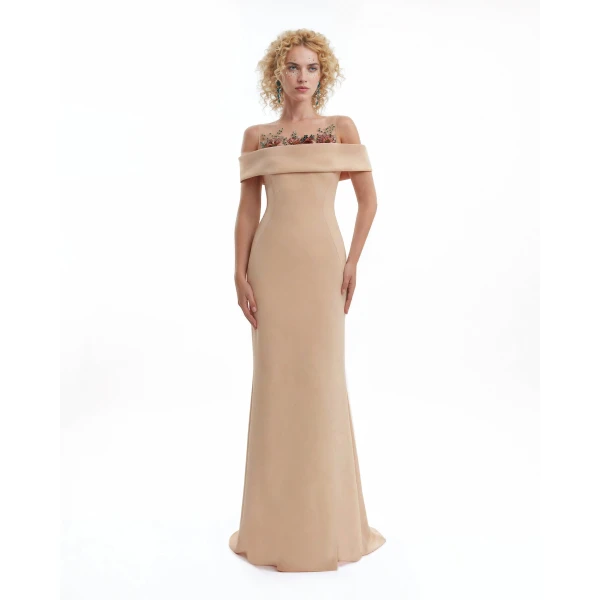 Gemy Maalouf Floral Beaded Off-Shoulder Dress, view 2