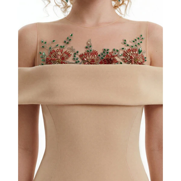 Gemy Maalouf Floral Beaded Off-Shoulder Dress, view 4