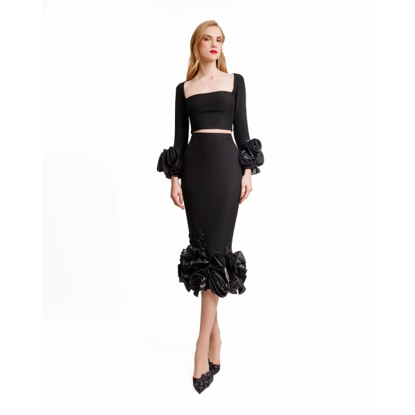Gemy Maalouf Floral Draping Fitted Set, view 2