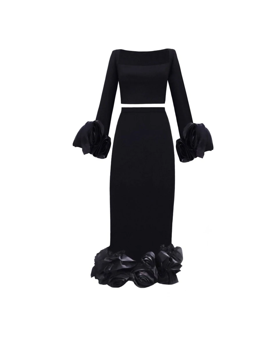 Gemy Maalouf Floral Draping Fitted Set Gemy Maalouf Floral Draping Fitted Set