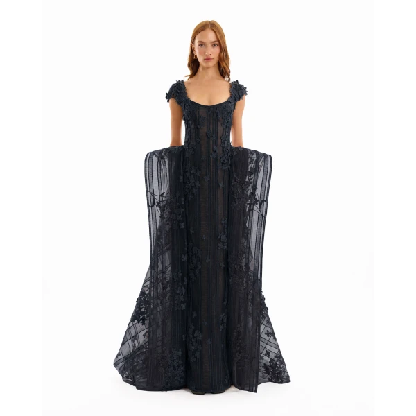 Gemy Maalouf Floral Embroidered Dress with Cap Sleeves, view 2