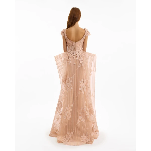 Gemy Maalouf Floral Embroidered Dress with Cap Sleeves, view 3