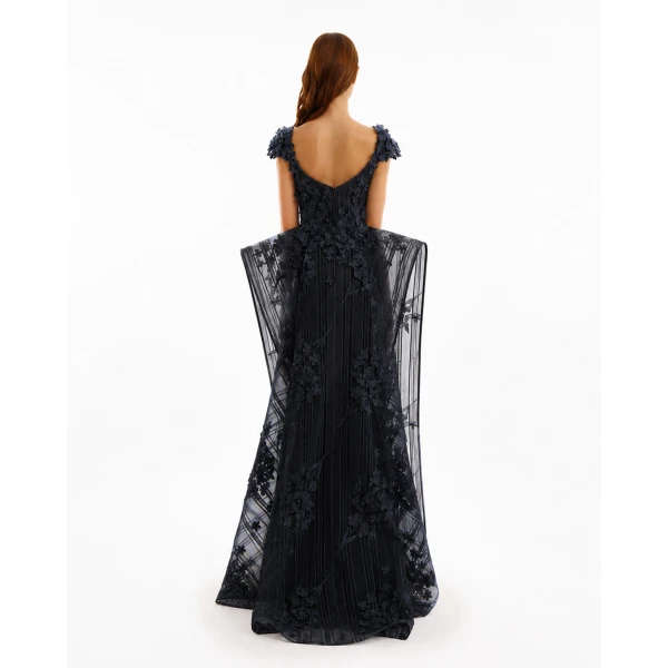 Gemy Maalouf Floral Embroidered Dress with Cap Sleeves, view 3