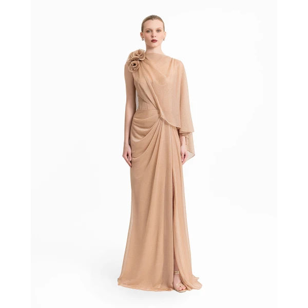 Gemy Maalouf Floral Neckline Asymmetrical Dress, view 2