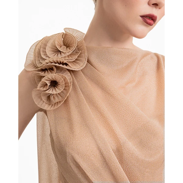 Gemy Maalouf Floral Neckline Asymmetrical Dress, view 4
