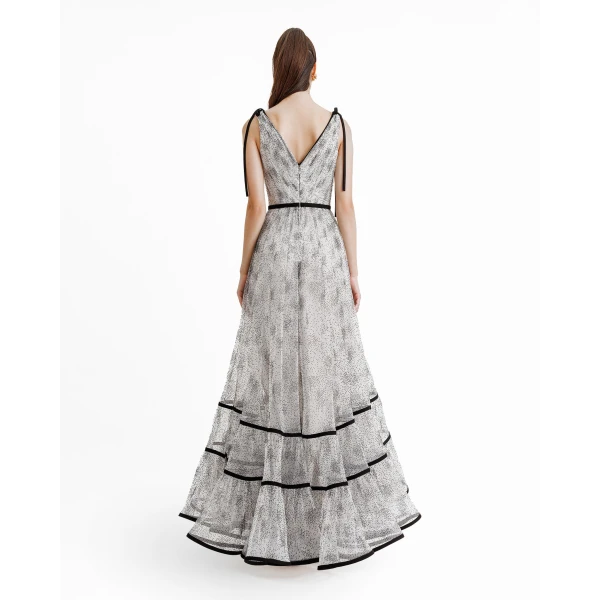 Gemy Maalouf Flower At The Waist V-Neckline Dress, view 3