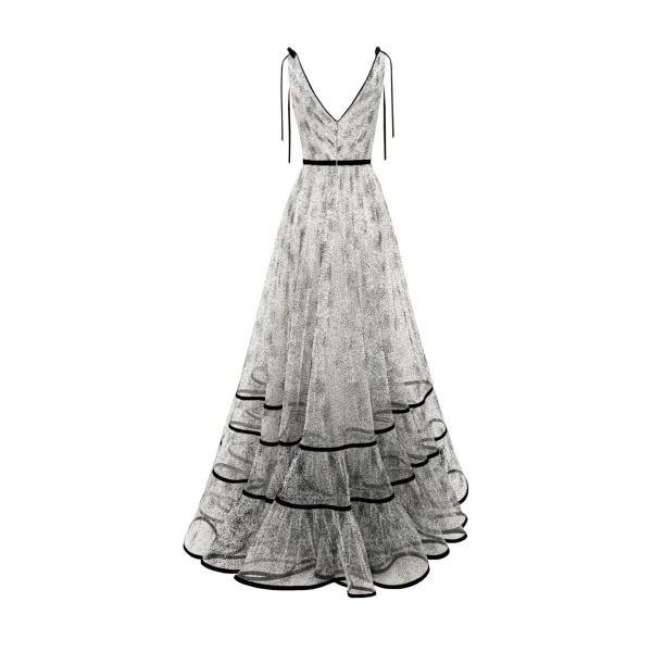 Gemy Maalouf Flower At The Waist V-Neckline Dress, view 5