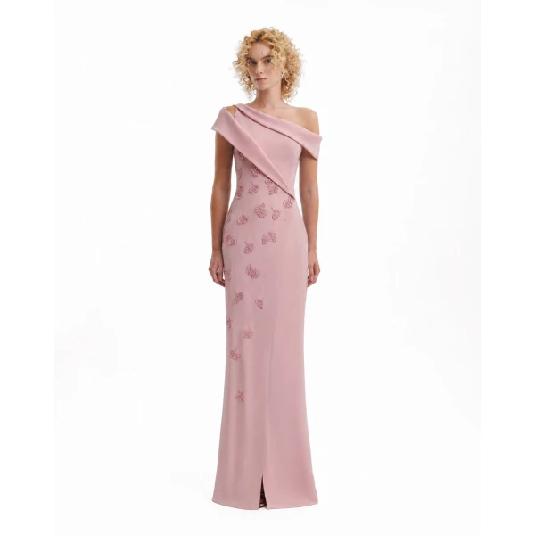 Gemy Maalouf Folded Neck Asymmetrical Beaded Gown, view 2