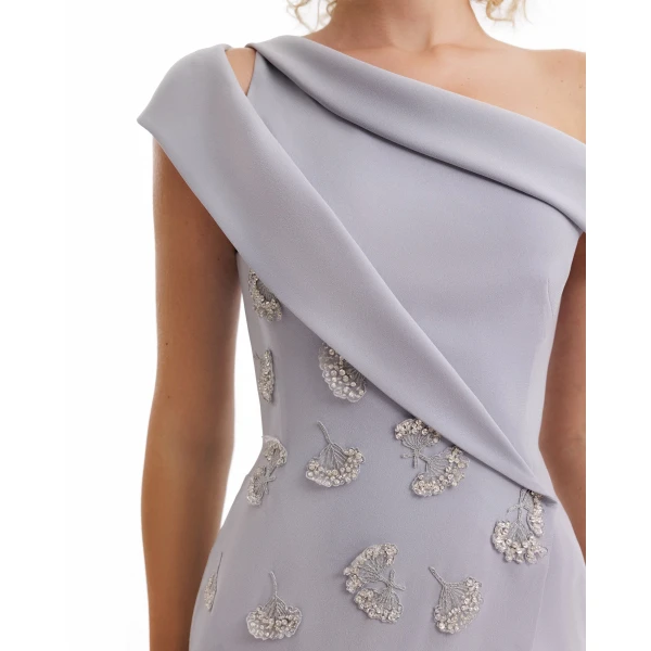 Gemy Maalouf Folded Neck Asymmetrical Beaded Gown, view 4