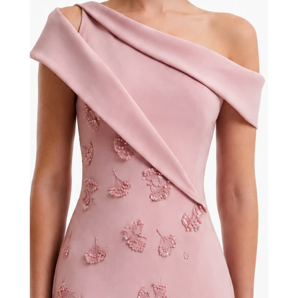 Gemy Maalouf Folded Neck Asymmetrical Beaded Gown, view 4
