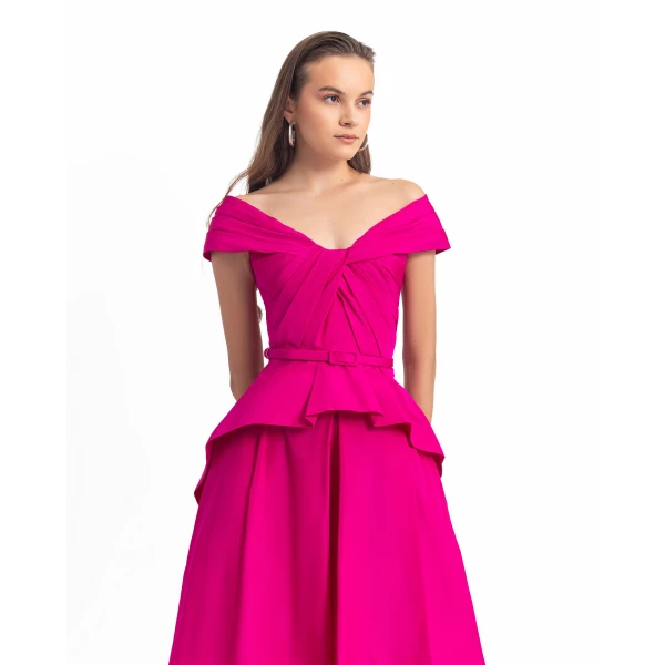 Gemy Maalouf Fuchsia Taffeta Set, view 4
