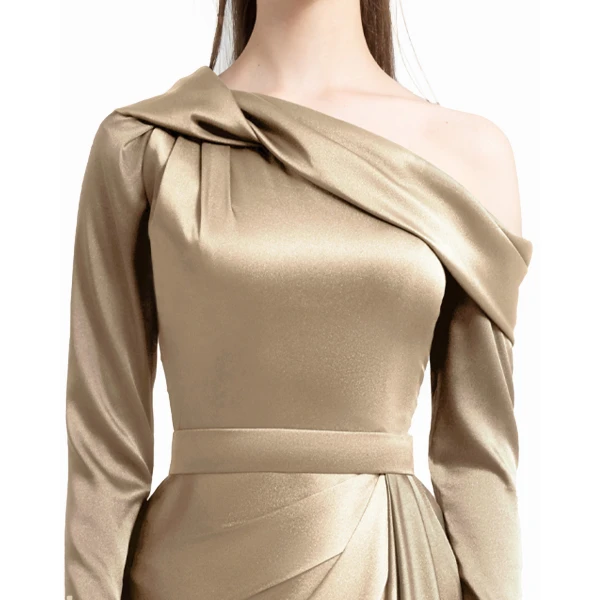 Gemy Maalouf Gold Asymmetrical Draped Neckline Dress, view 4