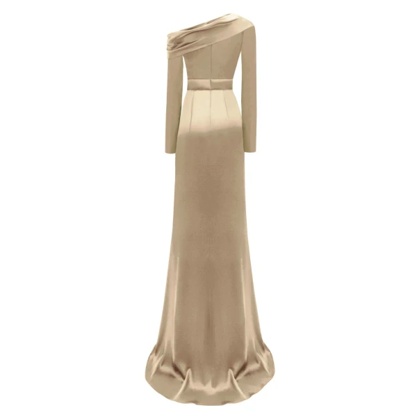 Gemy Maalouf Gold Asymmetrical Draped Neckline Dress, view 5
