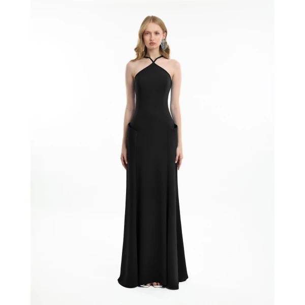 Gemy Maalouf Halter-Neck Dress with Structured Hips, view 2