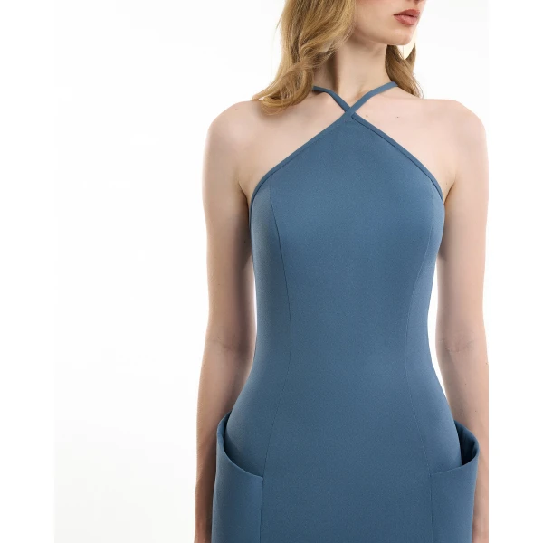 Gemy Maalouf Halter-Neck Dress with Structured Hips, view 4