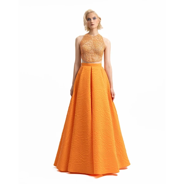 Gemy Maalouf Halter-Neckline Top with Draped Skirt, view 2