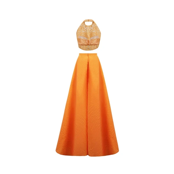 Halter-Neckline Top with Draped Skirt