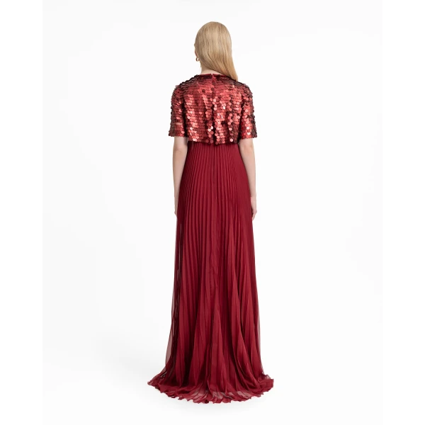Gemy Maalouf Halter Plissé Dress with Bow and Bolero Sleeves, view 3