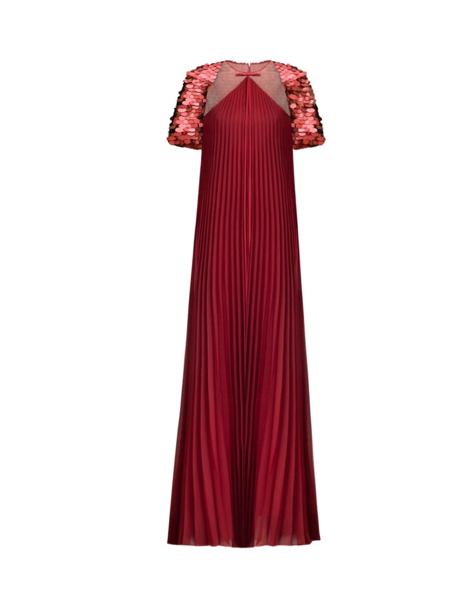 Gemy Maalouf Halter Plissé Dress with Bow and Bolero Sleeves Gemy Maalouf Halter Plissé Dress with Bow and Bolero Sleeves