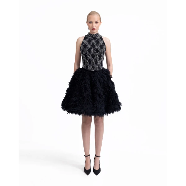 Gemy Maalouf High-Collar Beaded Dress, view 2