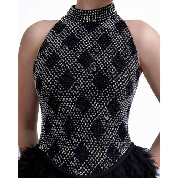 Gemy Maalouf High-Collar Beaded Dress, view 4