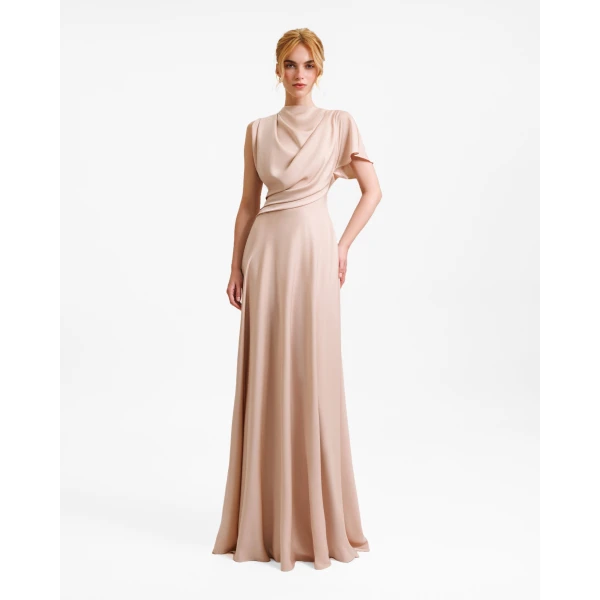 Gemy Maalouf High Collar and Cut-Out Back Dress, view 2