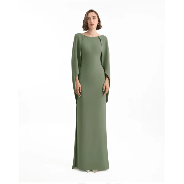 Gemy Maalouf High-Neck Dress with Cape Sleeves, view 2