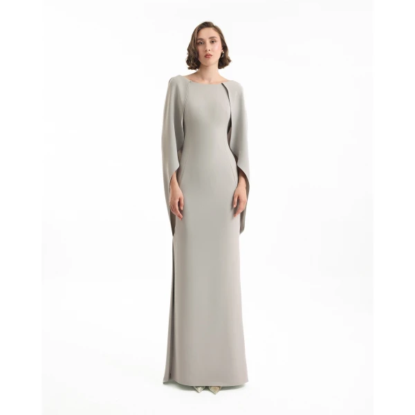 Gemy Maalouf High-Neck Dress with Cape Sleeves, view 2