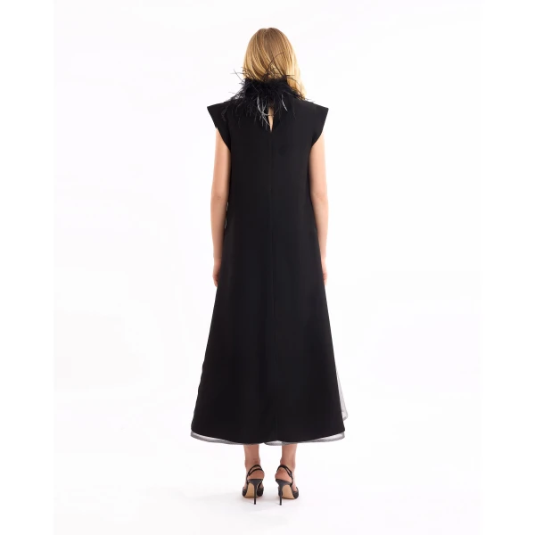 Gemy Maalouf High-Neck Feather Top with Metallic Skirt, view 4