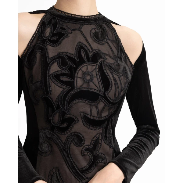 Gemy Maalouf High-Neck Velvet Embroidered Dress, view 4