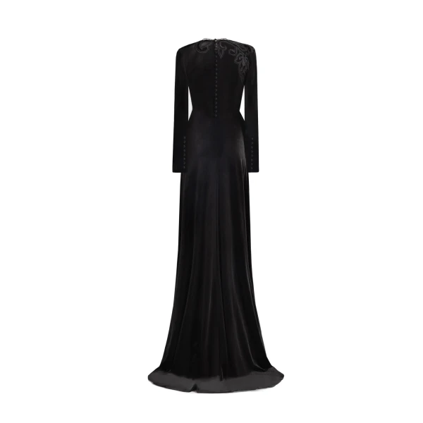 Gemy Maalouf High-Neck Velvet Embroidered Dress, view 5