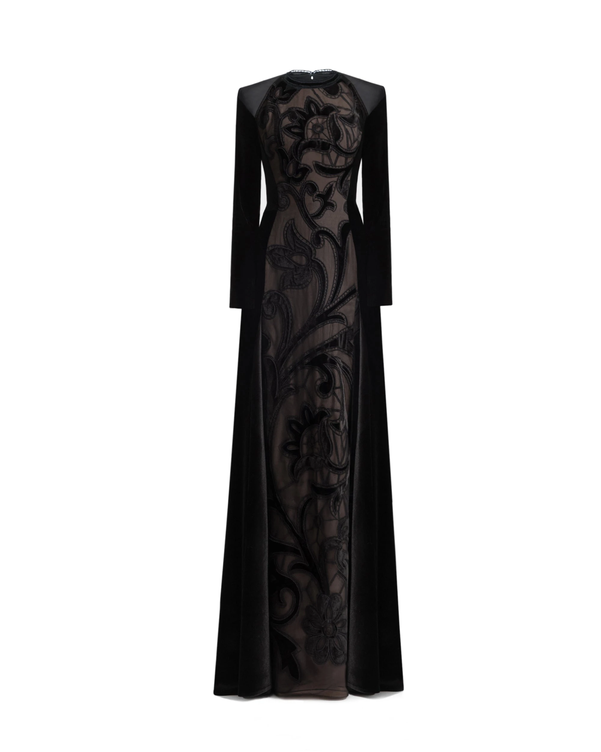 Gemy Maalouf High-Neck Velvet Embroidered Dress Gemy Maalouf High-Neck Velvet Embroidered Dress