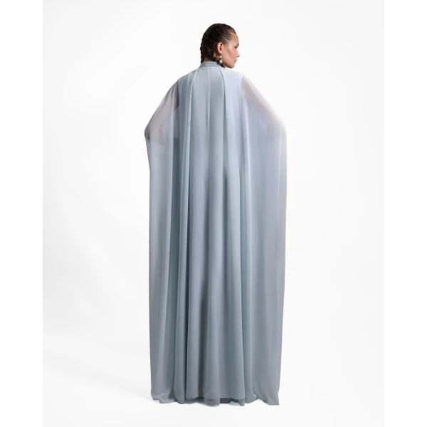 Gemy Maalouf Ice Blue Loose Long Chiffon Kaftan, view 3