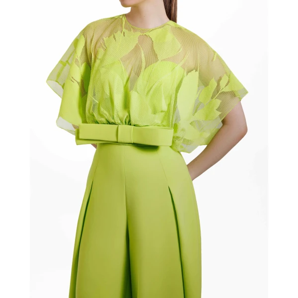 Gemy Maalouf Lace Top Paired With High Waisted Pant, view 4