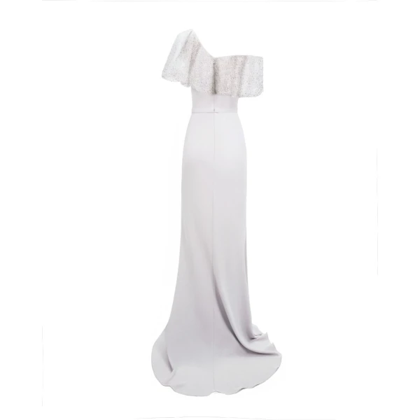 Gemy Maalouf Light Lilac Asymmetrical Neckline Slim-Cut Dress, view 5
