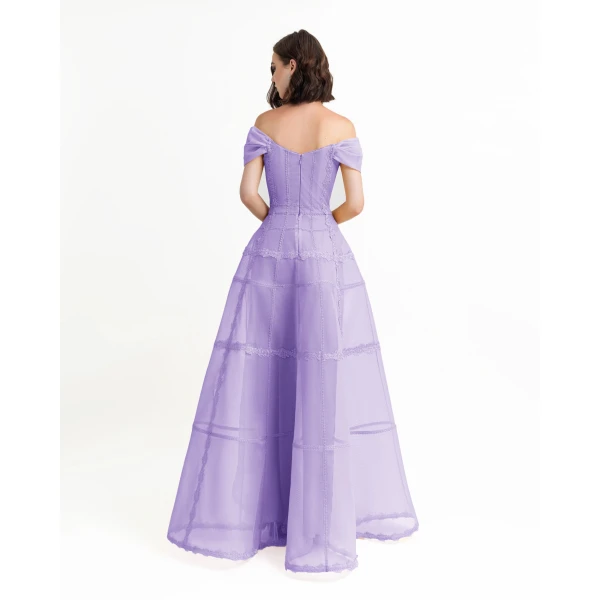 Gemy Maalouf Lilac Mesh Long Dress, view 3
