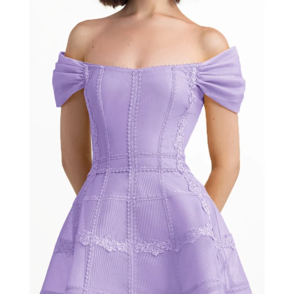 Gemy Maalouf Lilac Mesh Long Dress, view 4