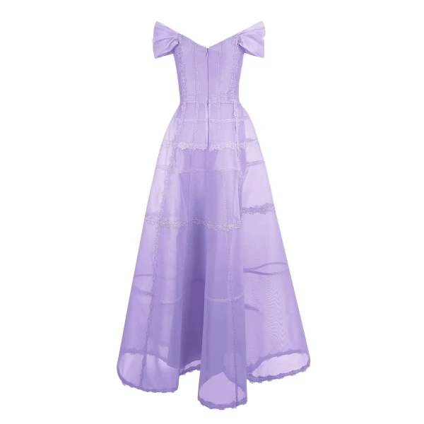 Gemy Maalouf Lilac Mesh Long Dress, view 5