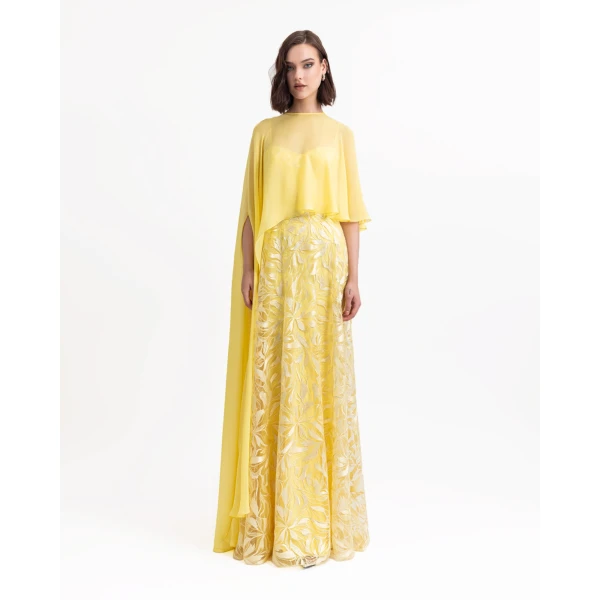 Gemy Maalouf Long Dress With Chiffon Cape, view 2
