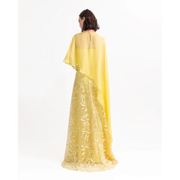 Gemy Maalouf Long Dress With Chiffon Cape, view 3