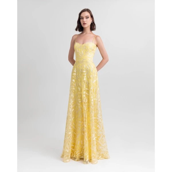 Gemy Maalouf Long Dress With Chiffon Cape, view 5
