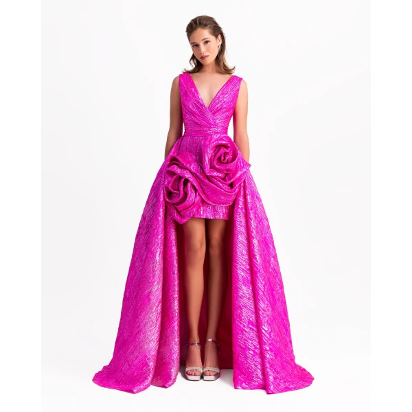 Gemy Maalouf Long Dress With Draped Flowers, view 2