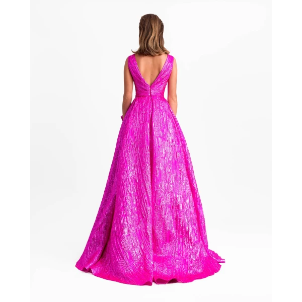 Gemy Maalouf Long Dress With Draped Flowers, view 3