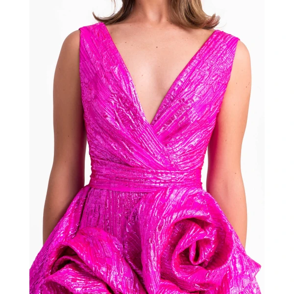 Gemy Maalouf Long Dress With Draped Flowers, view 4