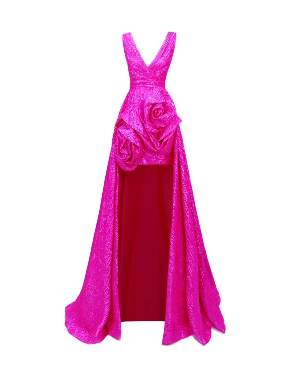 Gemy Maalouf Long Dress With Draped Flowers Gemy Maalouf Long Dress With Draped Flowers