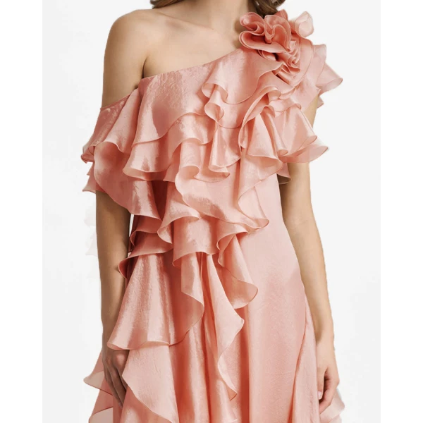 Gemy Maalouf Long Shiny Garza Salmon Dress, view 4