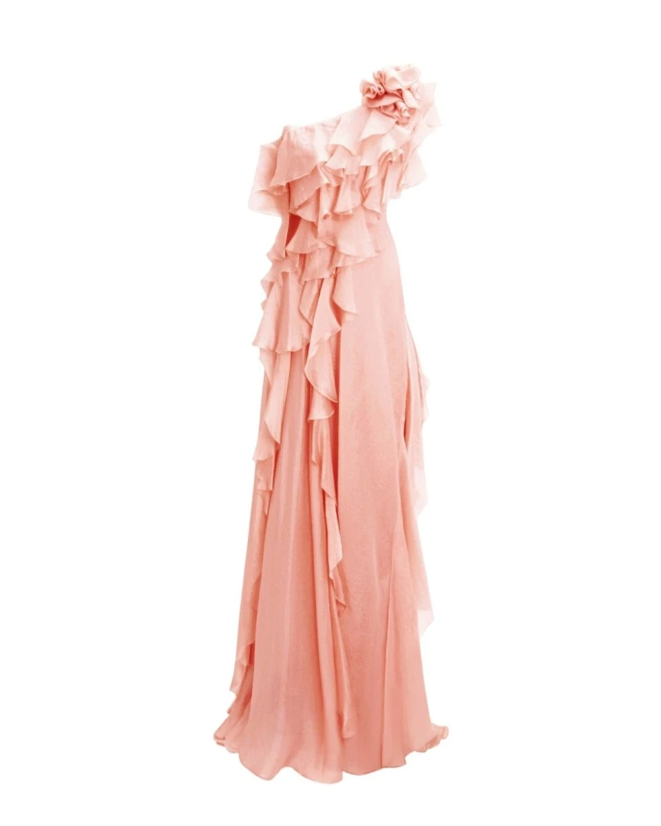 Gemy Maalouf Long Shiny Garza Salmon Dress Gemy Maalouf Long Shiny Garza Salmon Dress