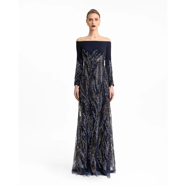 Gemy Maalouf Long Sleeves Beaded Dress, view 2